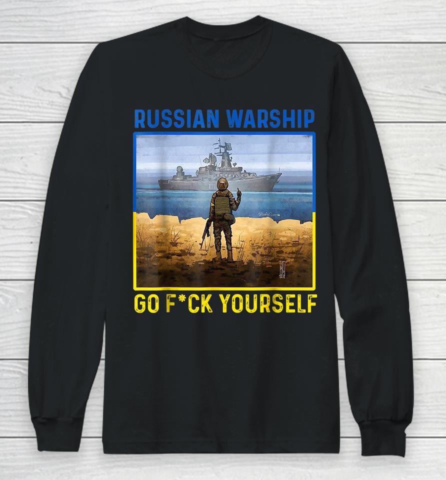 Russian Warship Go F Yourself Vintage Ukraine Postage Stamp Long Sleeve T-Shirt