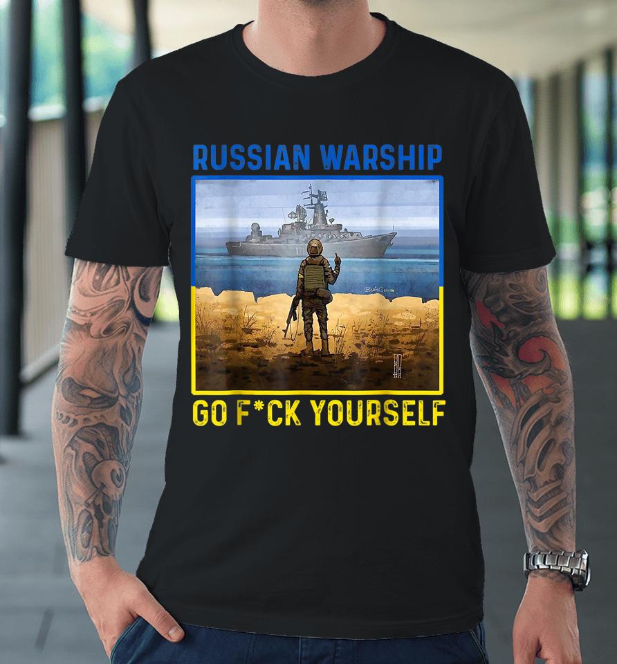 Russian Warship Go F Yourself Vintage Ukraine Postage Stamp Premium T-Shirt