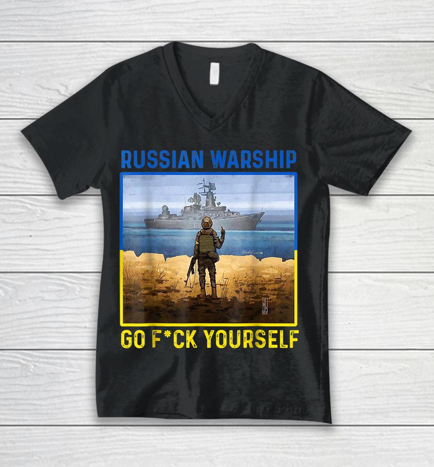 Russian Warship Go F Yourself Vintage Ukraine Postage Stamp Unisex V-Neck T-Shirt