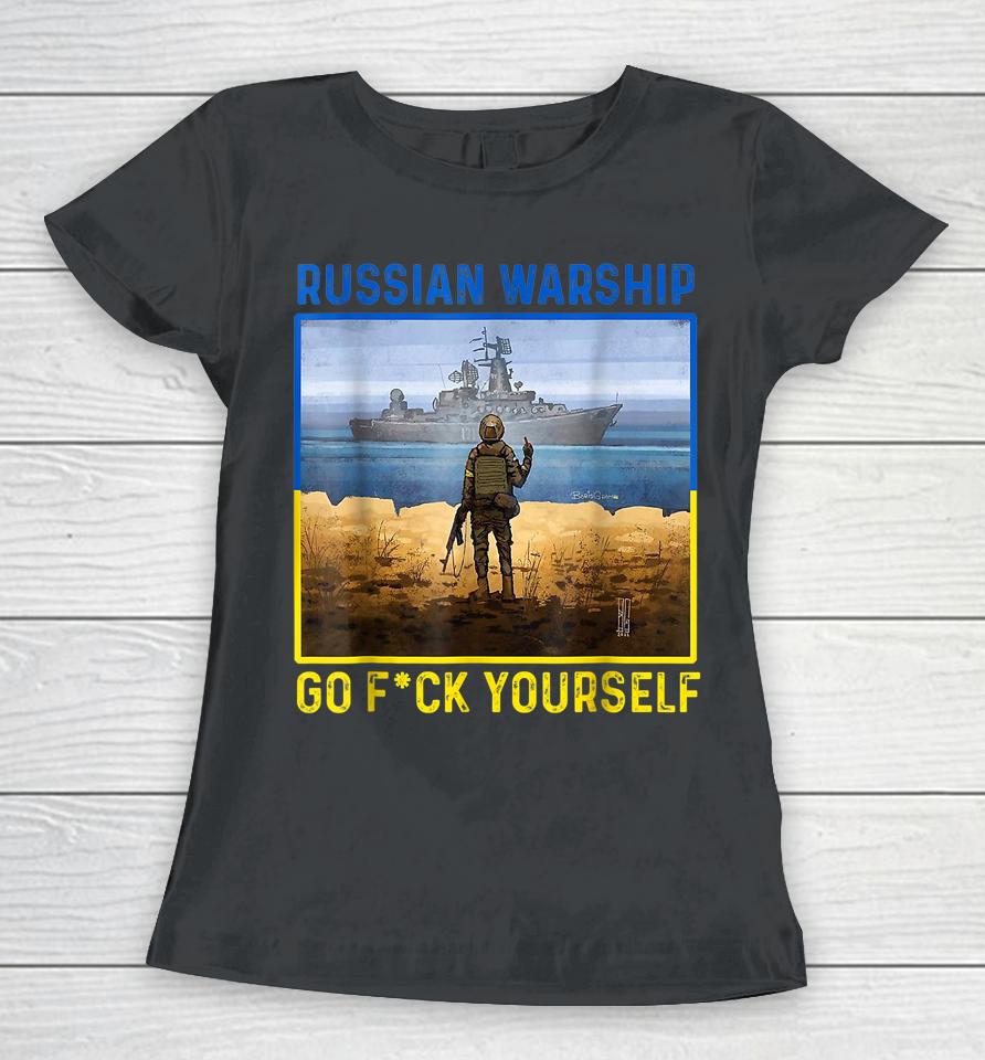 Russian Warship Go F Yourself Vintage Ukraine Postage Stamp Women T-Shirt