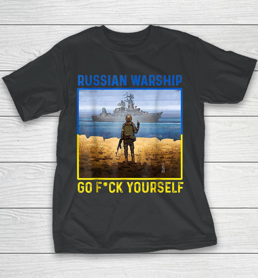 Russian Warship Go F Yourself Vintage Ukraine Postage Stamp Youth T-Shirt
