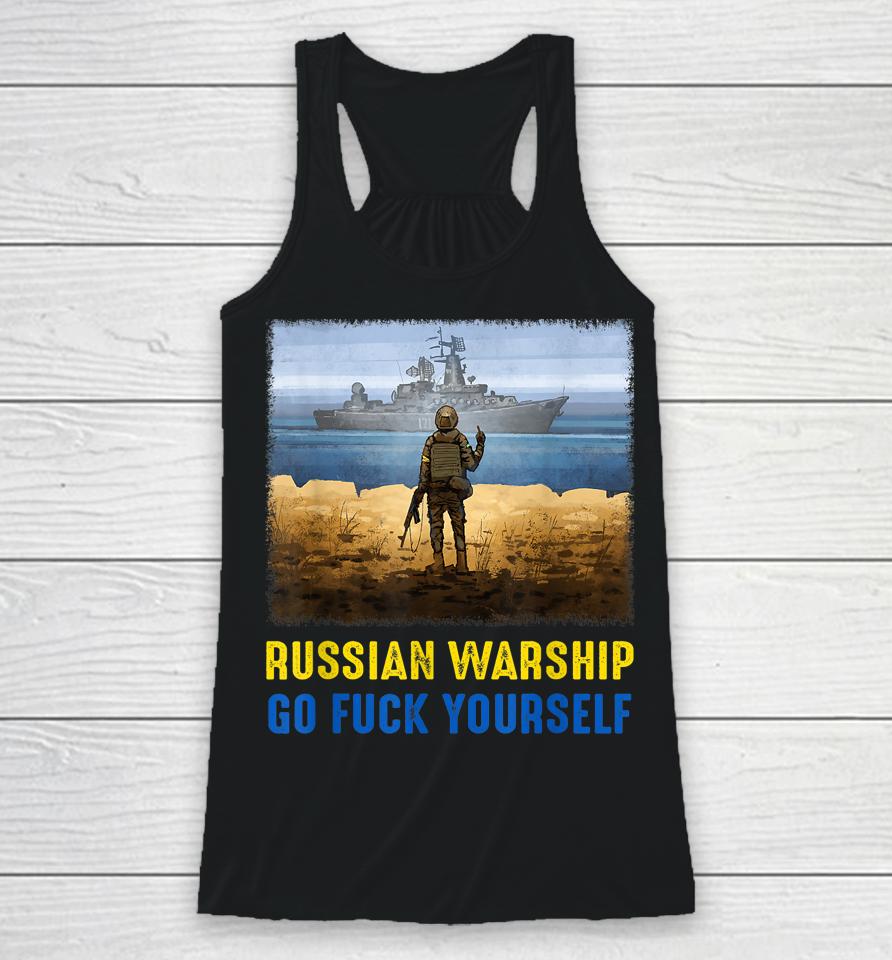 Russian Warship Go Fuck Yourself Postage Stamp Ukraine Racerback Tank