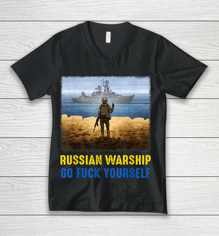 Russian Warship Go Fuck Yourself Postage Stamp Ukraine Unisex V-Neck T-Shirt