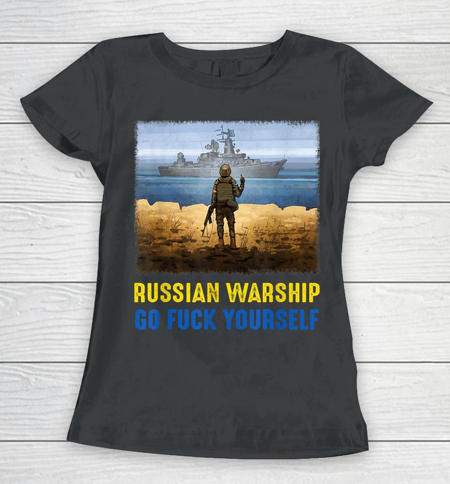 Russian Warship Go Fuck Yourself Postage Stamp Ukraine Women T-Shirt