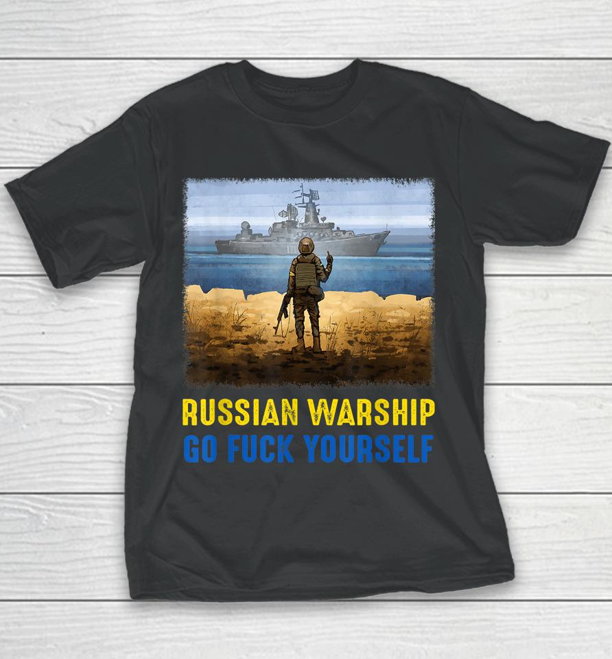 Russian Warship Go Fuck Yourself Postage Stamp Ukraine Youth T-Shirt