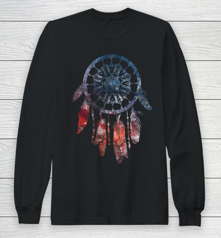 Rustic Dream Catcher Tie Dye Watercolor Red White Blue Long Sleeve T-Shirt
