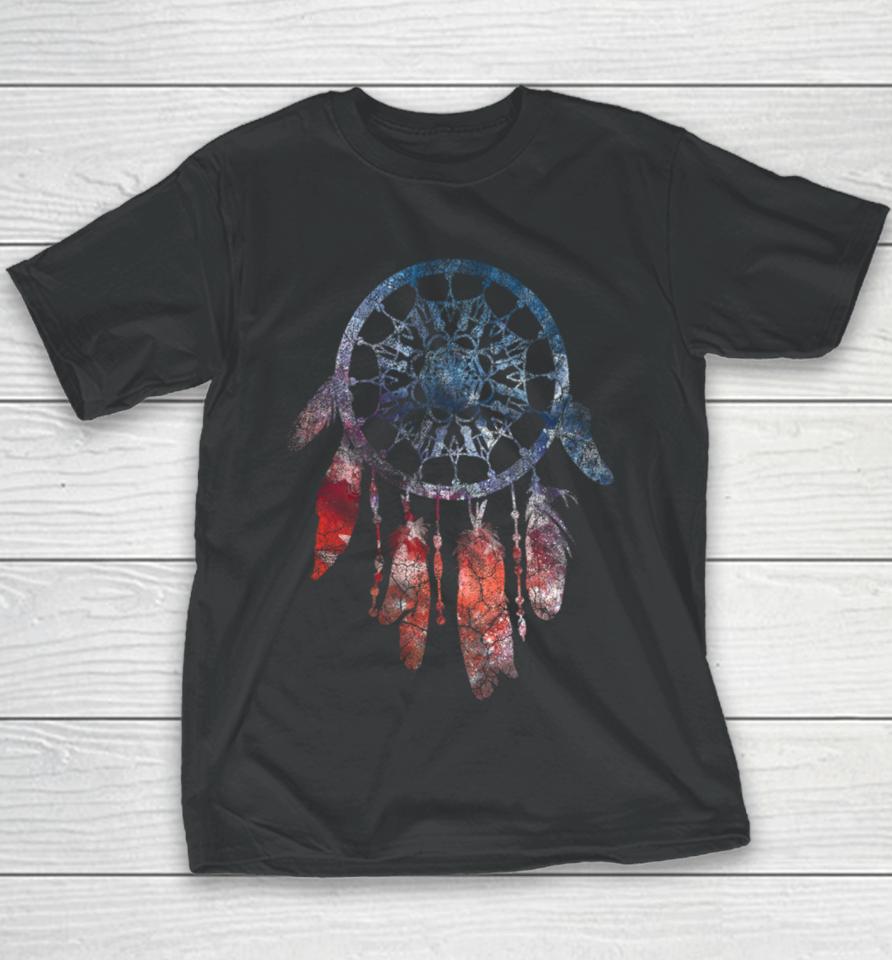 Rustic Dream Catcher Tie Dye Watercolor Red White Blue Youth T-Shirt