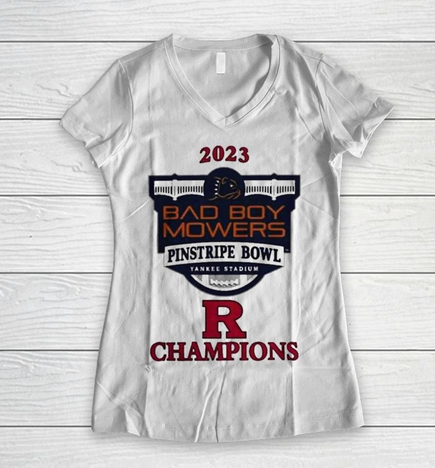 Rutgers Scarlet Knights Champions 2023 Pinstripe Bowl Women V-Neck T-Shirt