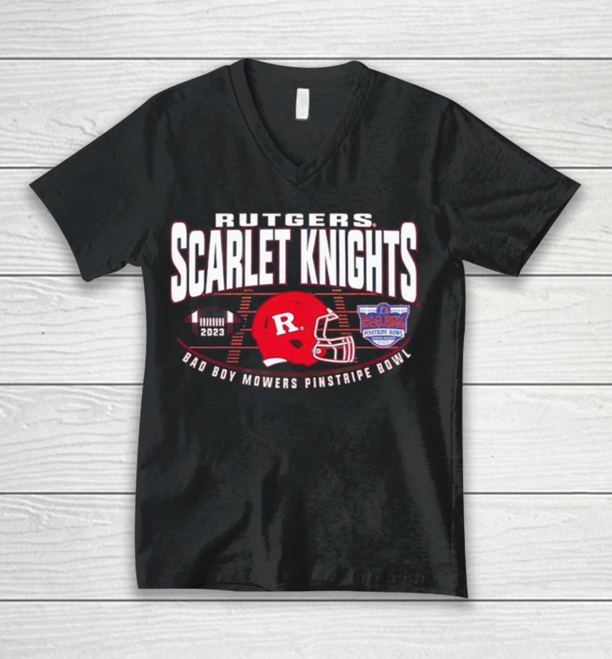 Rutgers Scarlet Knights Football 2023 Bad Boy Mowers Pinstripe Bowl Champions Unisex V-Neck T-Shirt