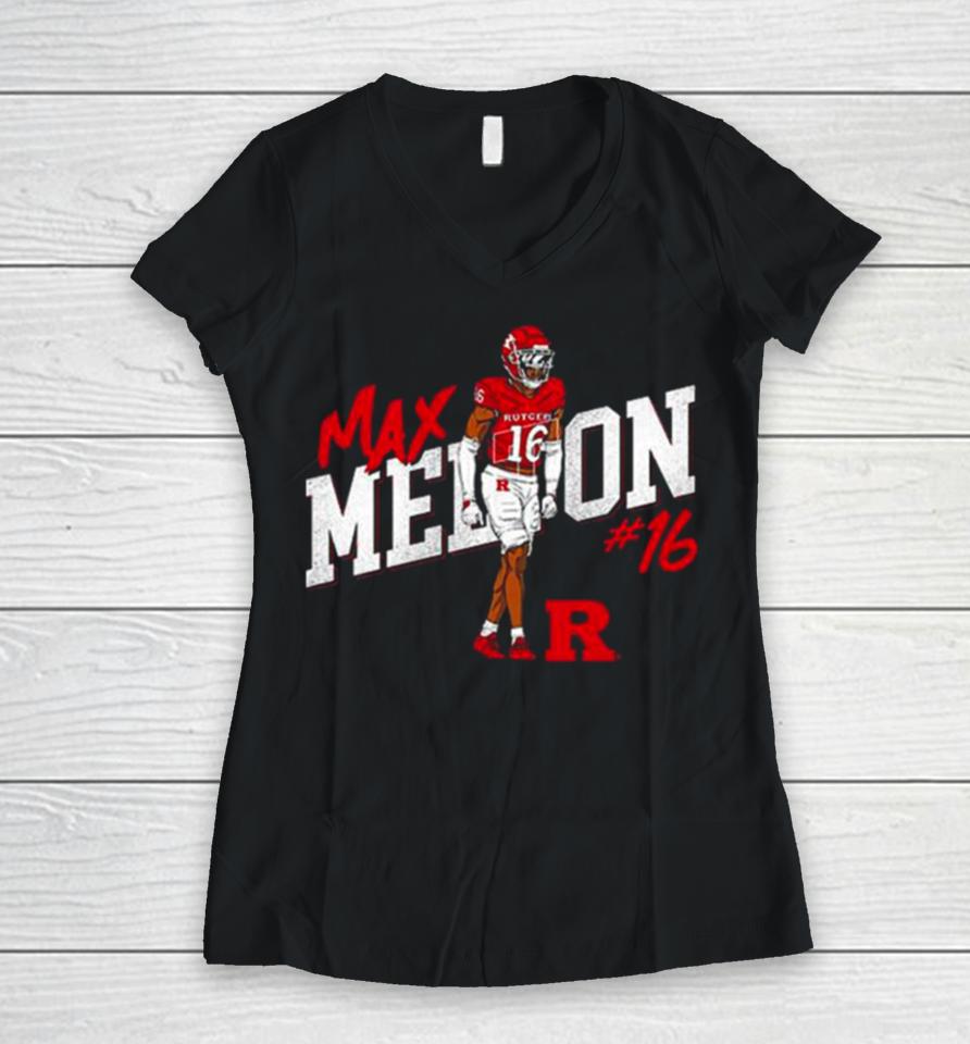 Rutgers Scarlet Knights Max Melton 2023 Ncaa Football Women V-Neck T-Shirt