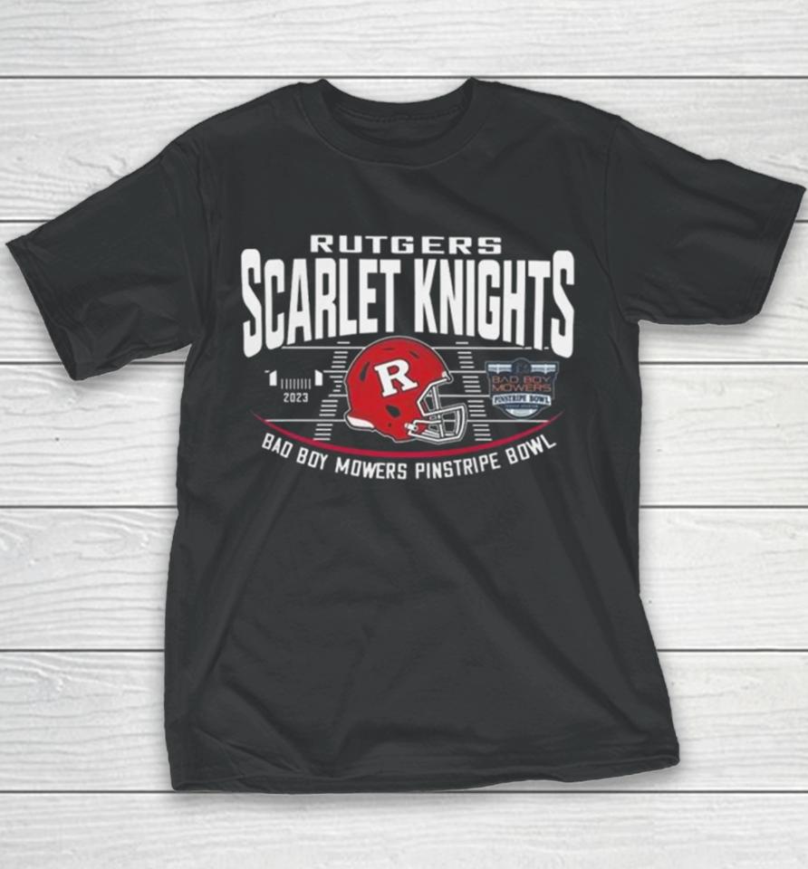 Rutgers Scarlet Knights Red 2023 Bad Boy Mowers Pinstripe Bowl Helmet Youth T-Shirt