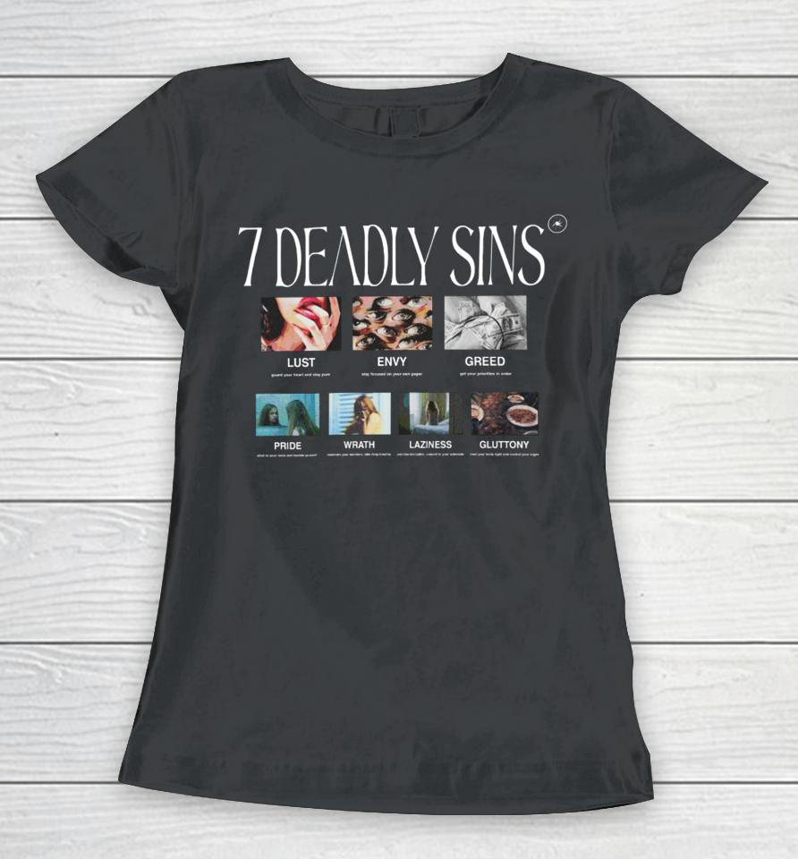 Ryan Clark Wearing 7 Deadly Sins Lust Envy Greed Pride Wrath Laziness Gluttony Women T-Shirt