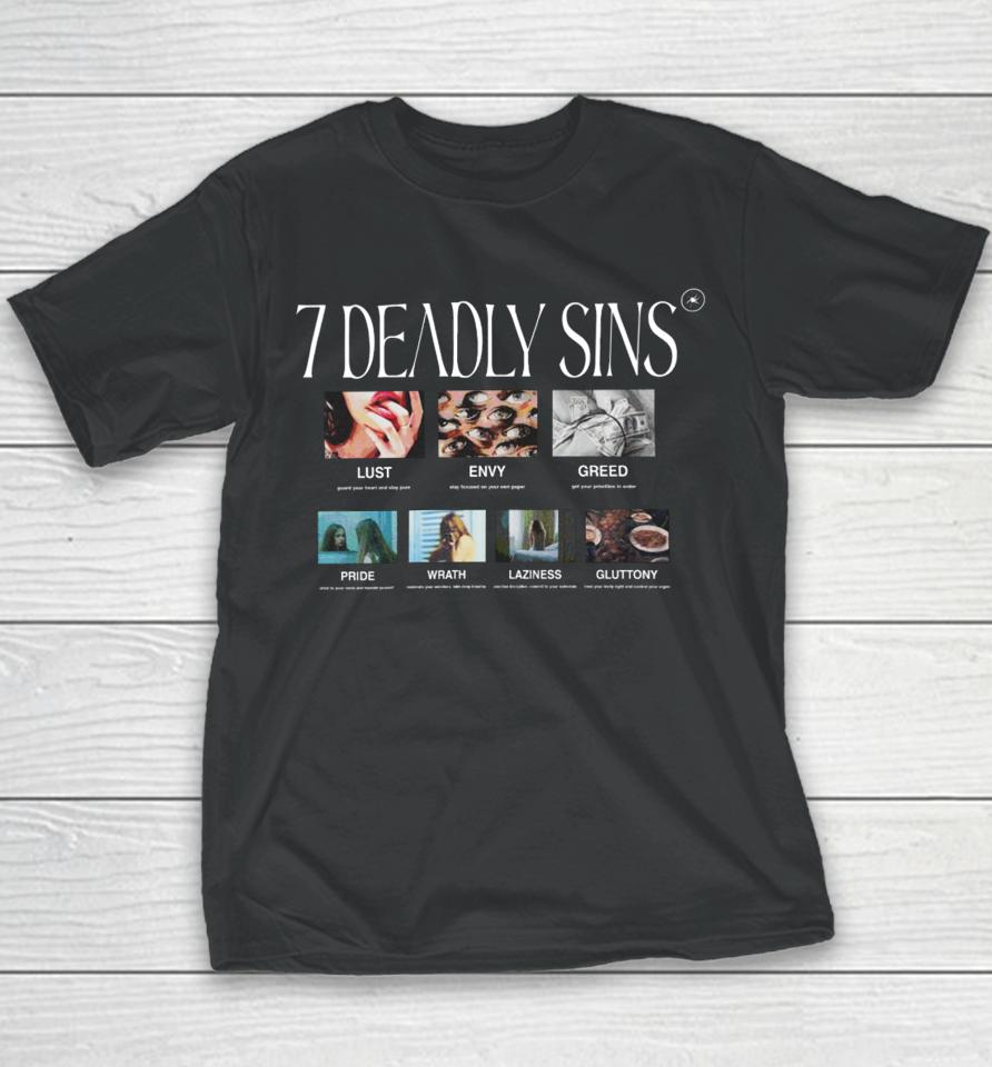 Ryan Clark Wearing 7 Deadly Sins Lust Envy Greed Pride Wrath Laziness Gluttony Youth T-Shirt