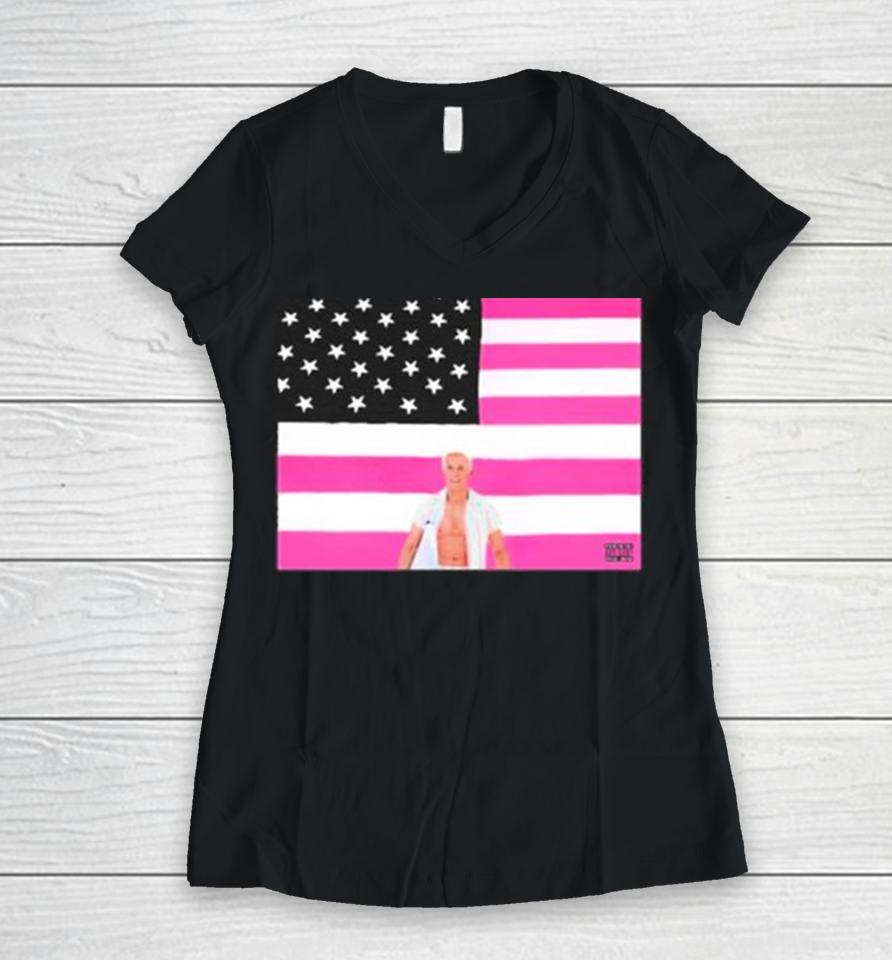 Ryan Gosling Pink Ish Tape Women V-Neck T-Shirt
