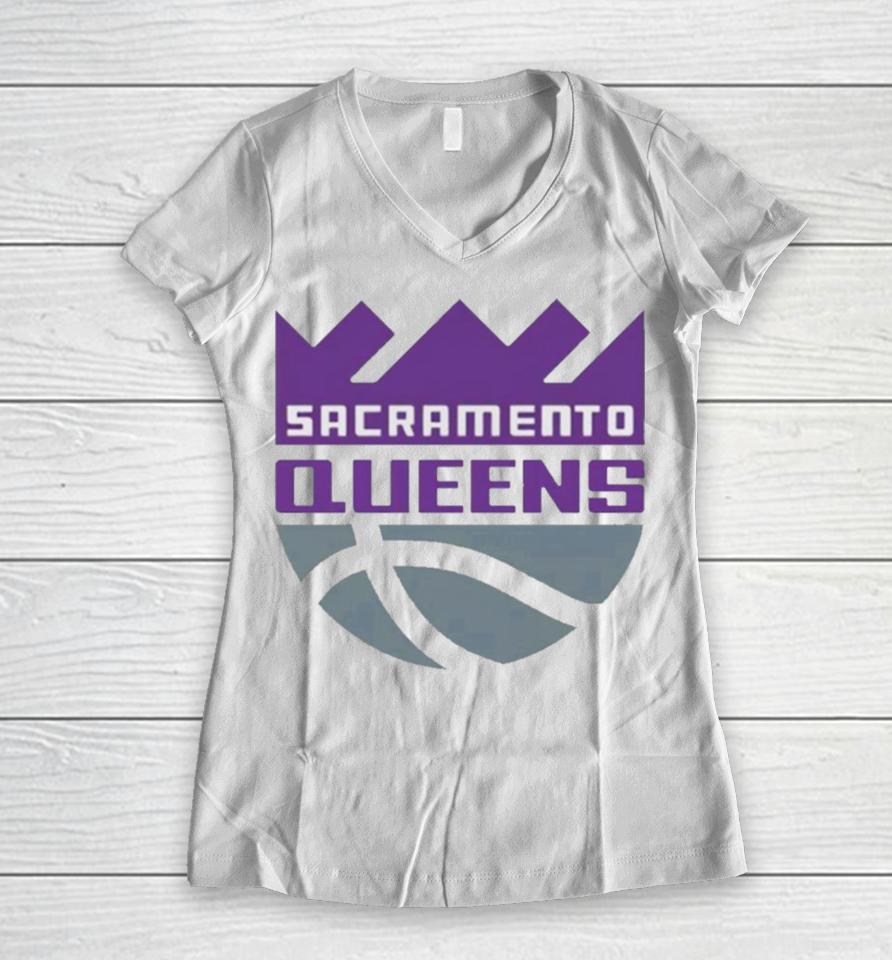 Sacramento Queens Logo Women V-Neck T-Shirt