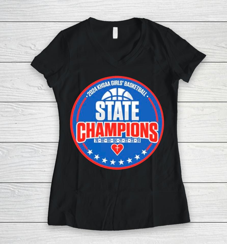 Sacred Heart Basketball 2024 Khsaa Girls’ Basketball State Champions Women V-Neck T-Shirt
