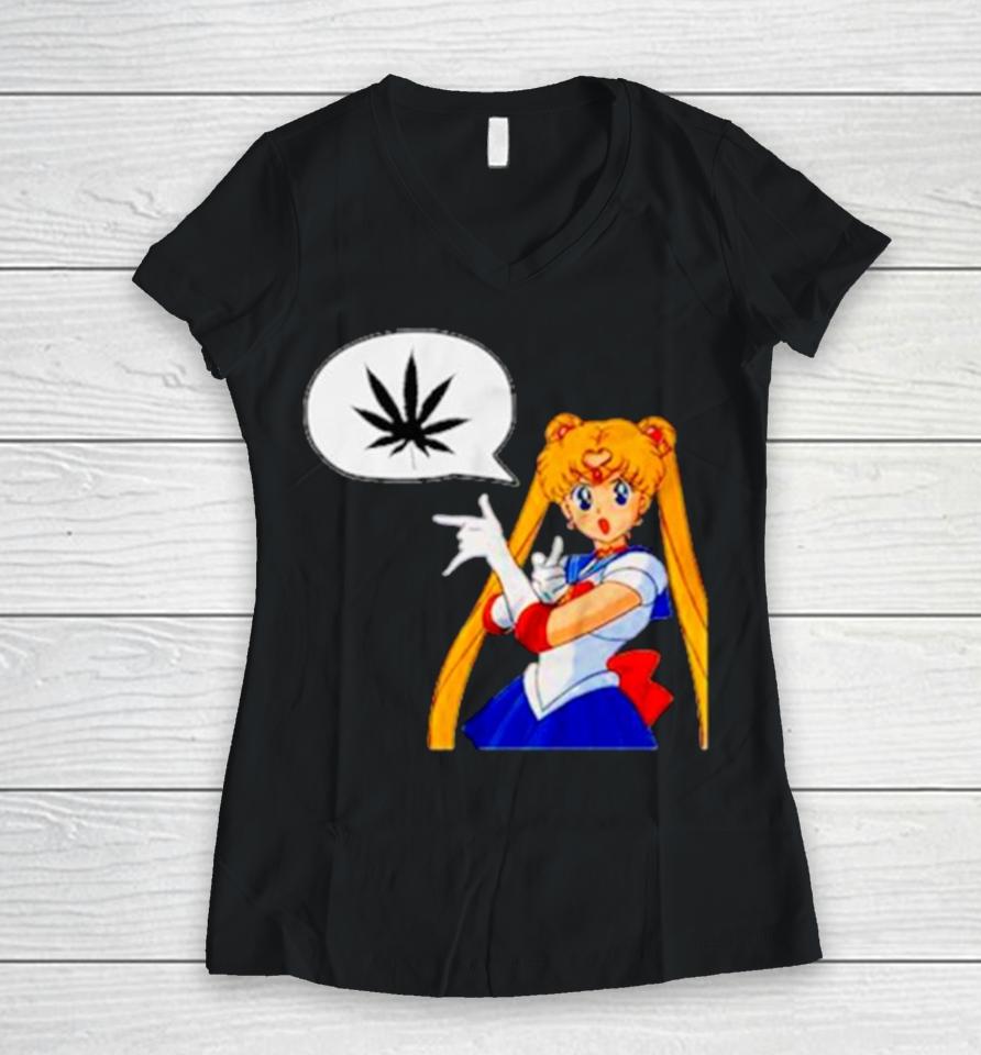 Sailor Moon Marijuana Women V-Neck T-Shirt