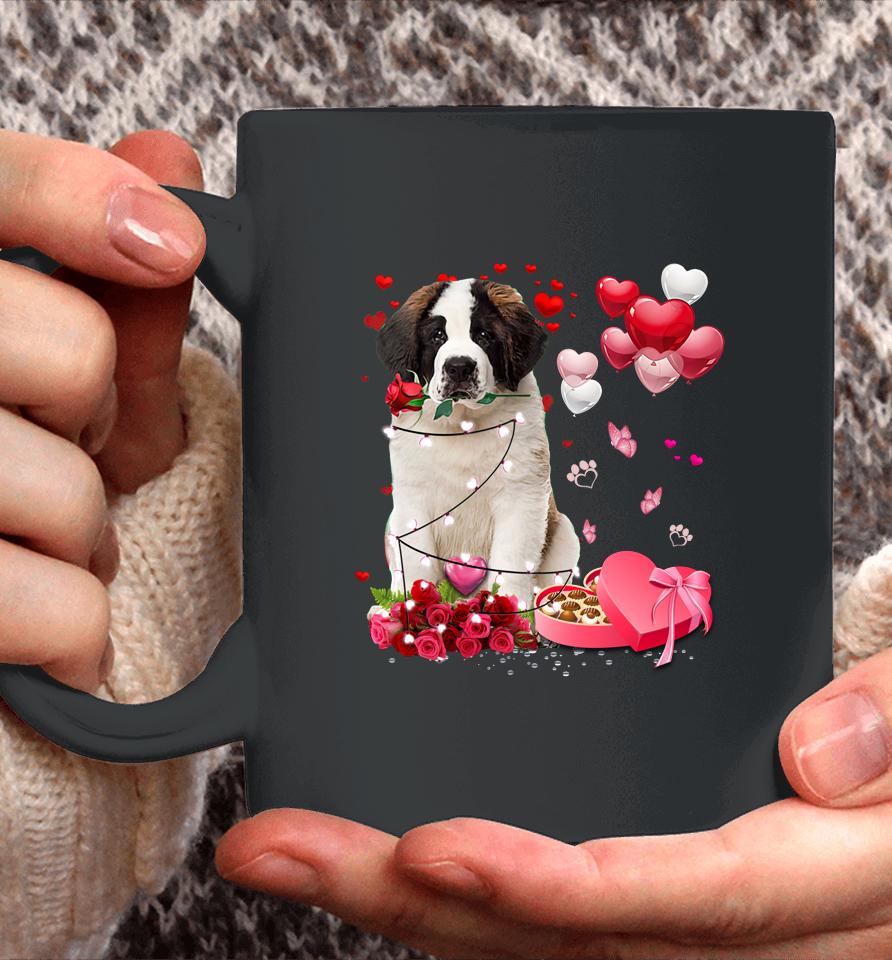 Saint Bernard Rose Heart Happy Valentine Day Dog Mom Coffee Mug