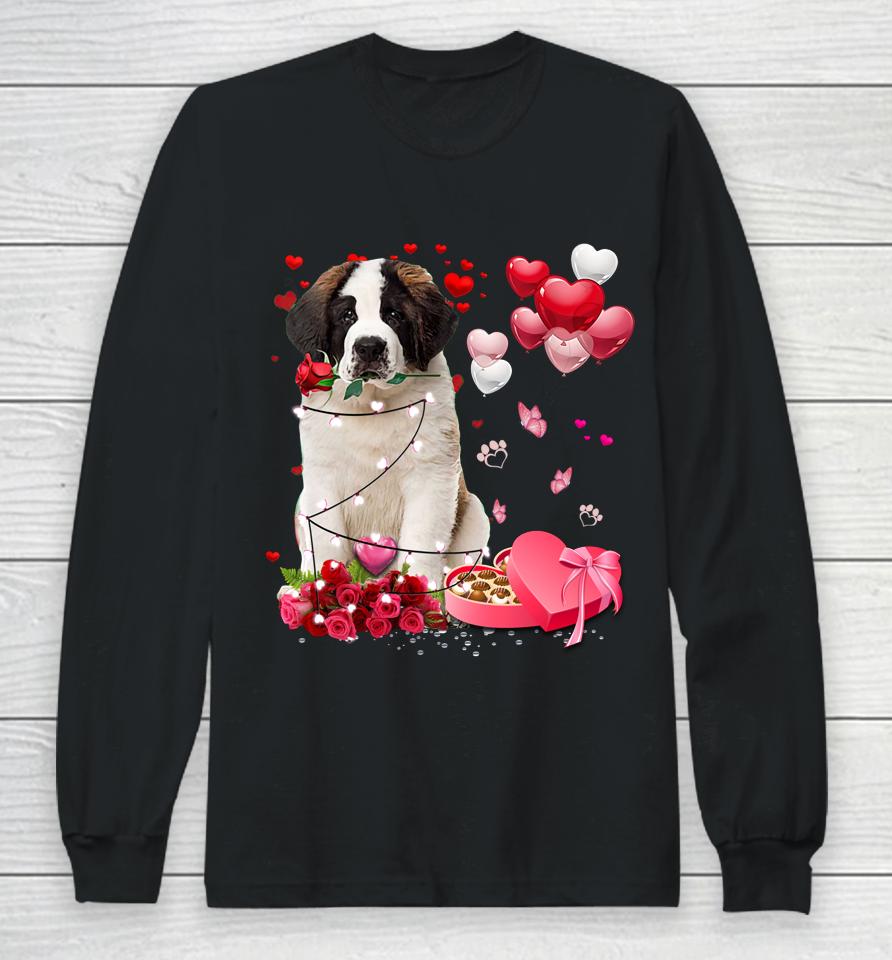 Saint Bernard Rose Heart Happy Valentine Day Dog Mom Long Sleeve T-Shirt