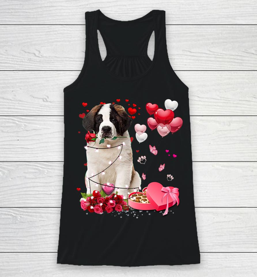 Saint Bernard Rose Heart Happy Valentine Day Dog Mom Racerback Tank