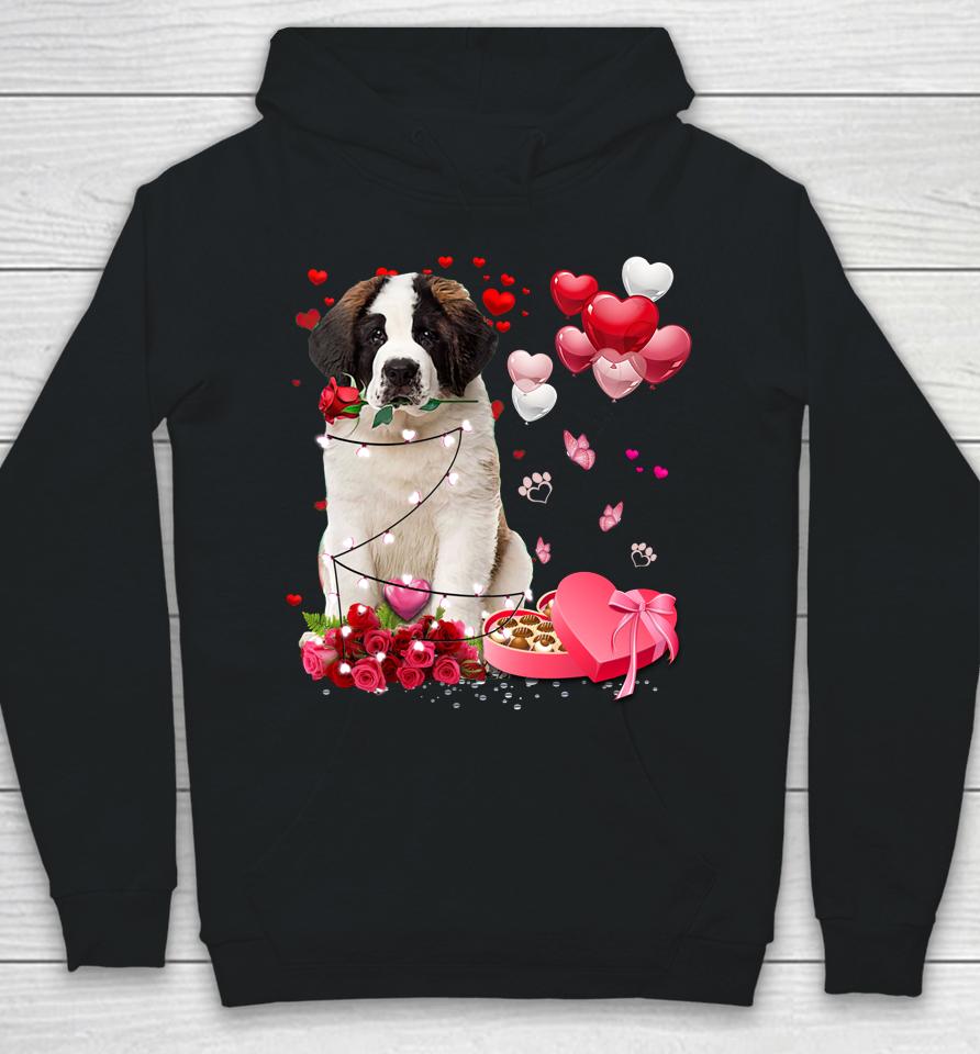 Saint Bernard Rose Heart Happy Valentine Day Dog Mom Hoodie