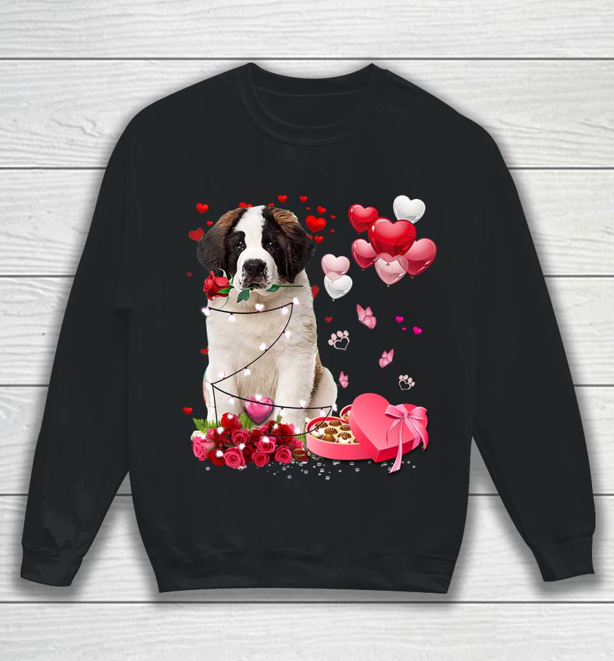 Saint Bernard Rose Heart Happy Valentine Day Dog Mom Sweatshirt