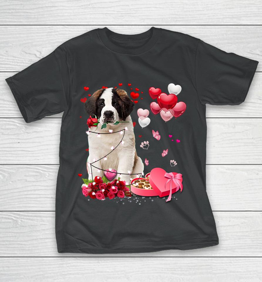 Saint Bernard Rose Heart Happy Valentine Day Dog Mom T-Shirt