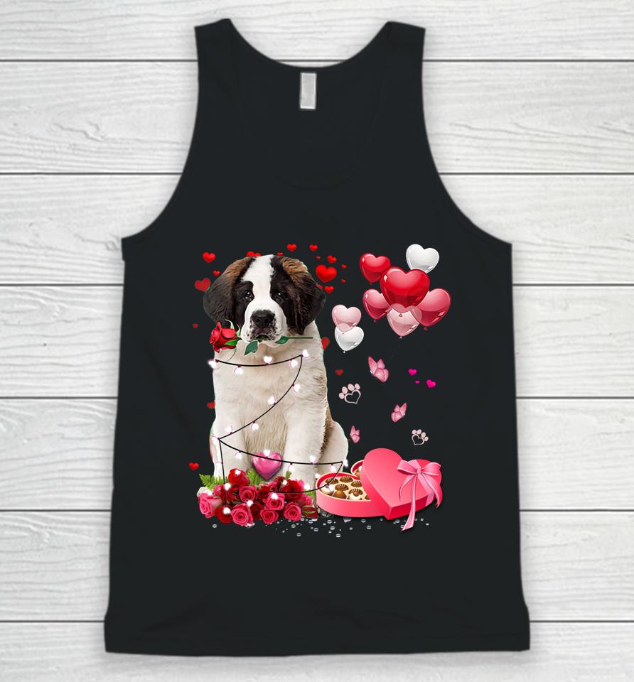 Saint Bernard Rose Heart Happy Valentine Day Dog Mom Unisex Tank Top