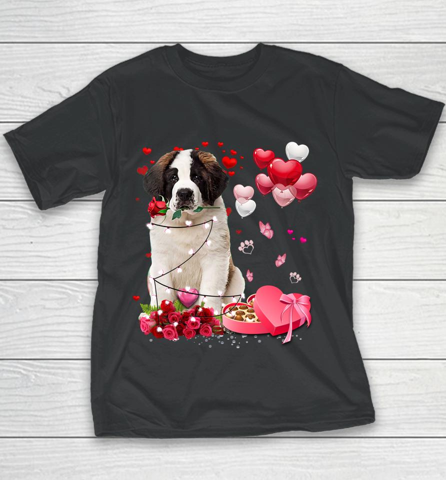 Saint Bernard Rose Heart Happy Valentine Day Dog Mom Youth T-Shirt