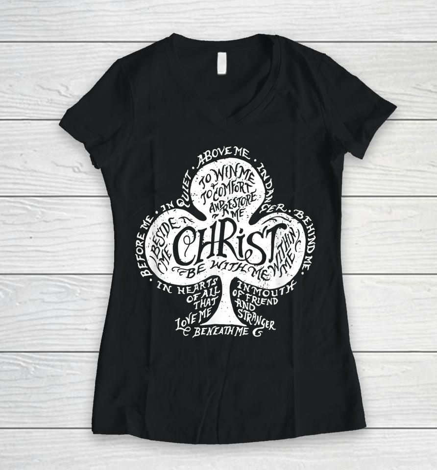 Saint Patrick's Breastplate Prayer Catholic Women V-Neck T-Shirt