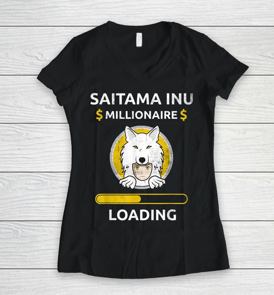 Saitama Inu Token The Millionaire Loading Token Coin Crypto Women V-Neck T-Shirt