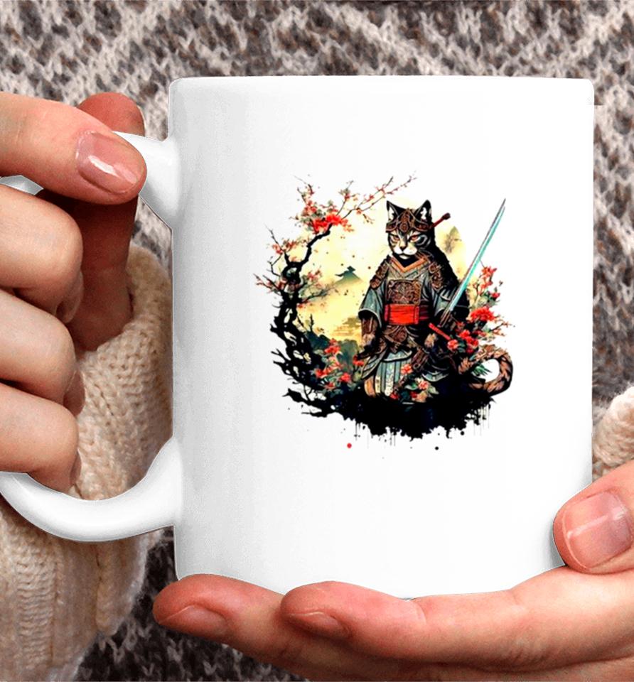 Samurai Cat Japanese Ninja Kitty Art Coffee Mug