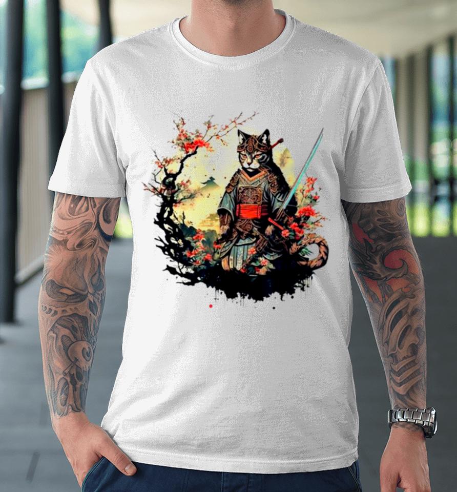 Samurai Cat Japanese Ninja Kitty Art Premium T-Shirt