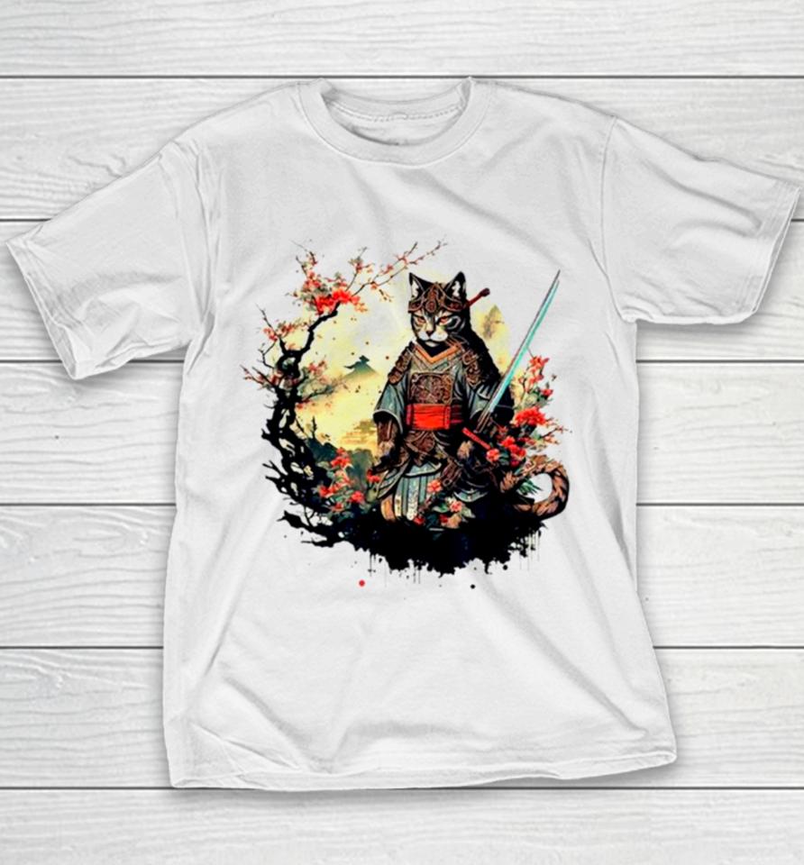 Samurai Cat Japanese Ninja Kitty Art Youth T-Shirt