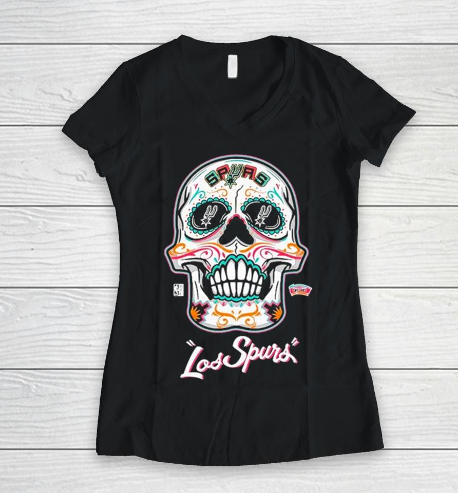 San Antonio Spurs Mitchell And Ness Sugar Skull Hometown Sweatshirts Women V-Neck T-Shirt