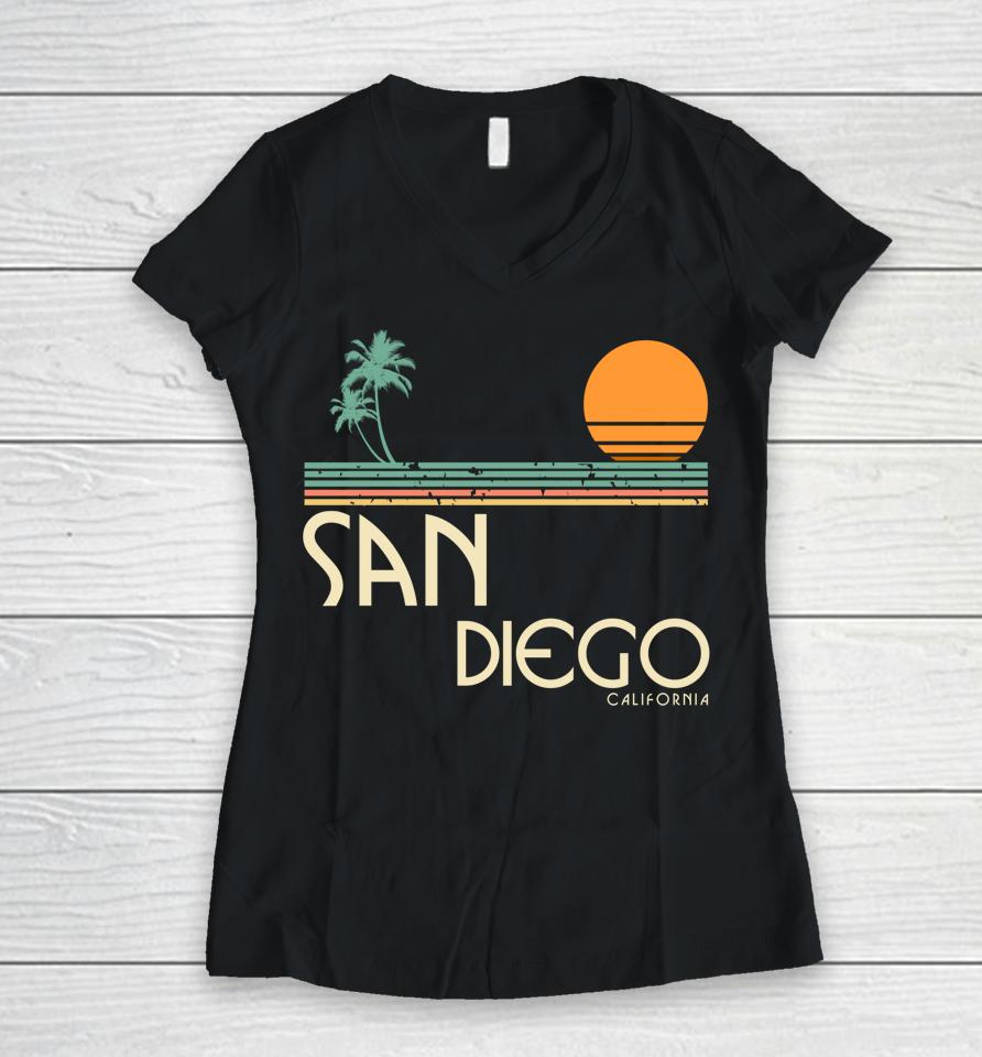 San Diego California Vintage Women V-Neck T-Shirt