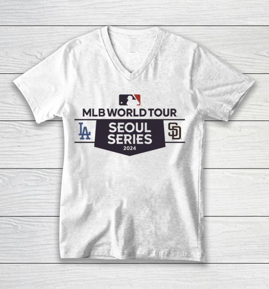 San Diego Padres Vs. Los Angeles Dodgers 2024 Mlb World Tour Seoul Series Matchup Unisex V-Neck T-Shirt