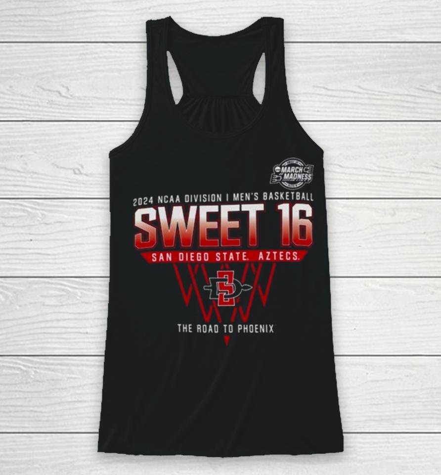 San Diego State Aztecs 2024 Ncaa Division I Men’s Basketball Sweet 16 The Road To Phoenix Racerback Tank