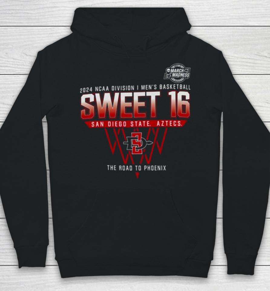 San Diego State Aztecs 2024 Ncaa Division I Men’s Basketball Sweet 16 The Road To Phoenix Hoodie