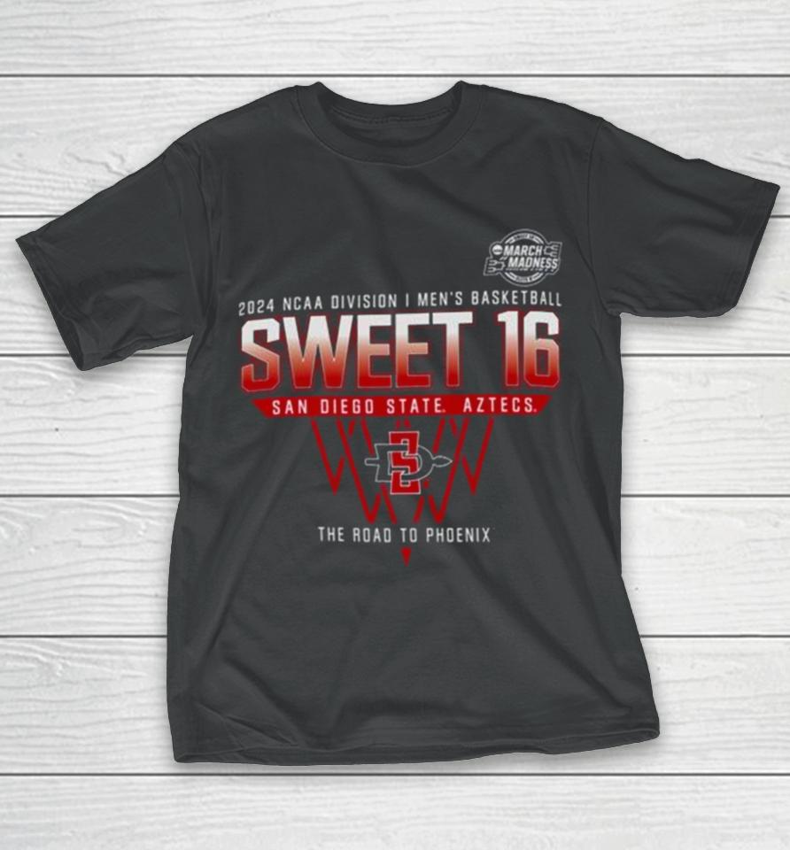 San Diego State Aztecs 2024 Ncaa Division I Men’s Basketball Sweet 16 The Road To Phoenix T-Shirt