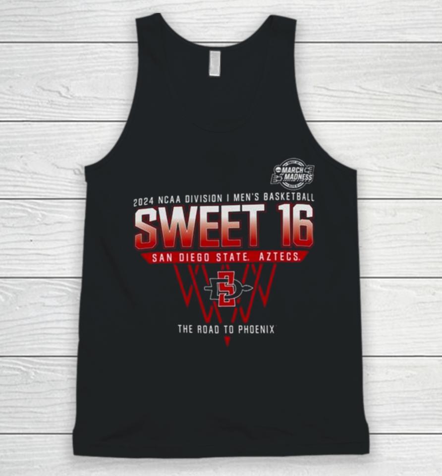 San Diego State Aztecs 2024 Ncaa Division I Men’s Basketball Sweet 16 The Road To Phoenix Unisex Tank Top