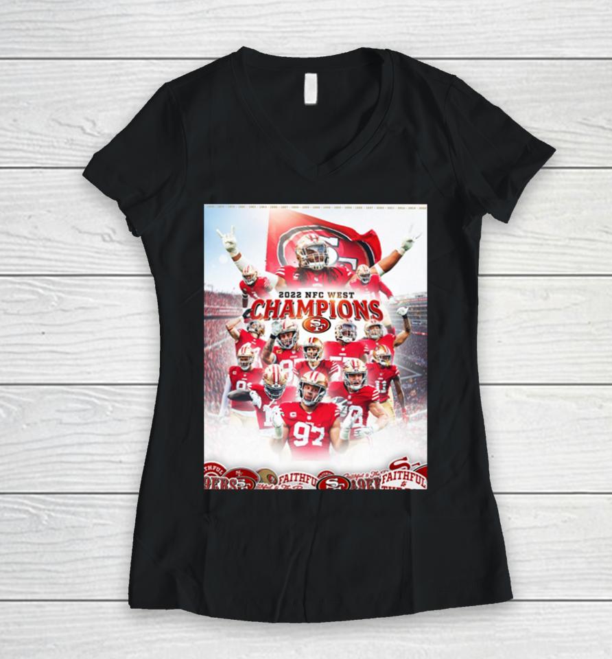 San Francisco 49Ers 2022 Nfc West Champions Women V-Neck T-Shirt