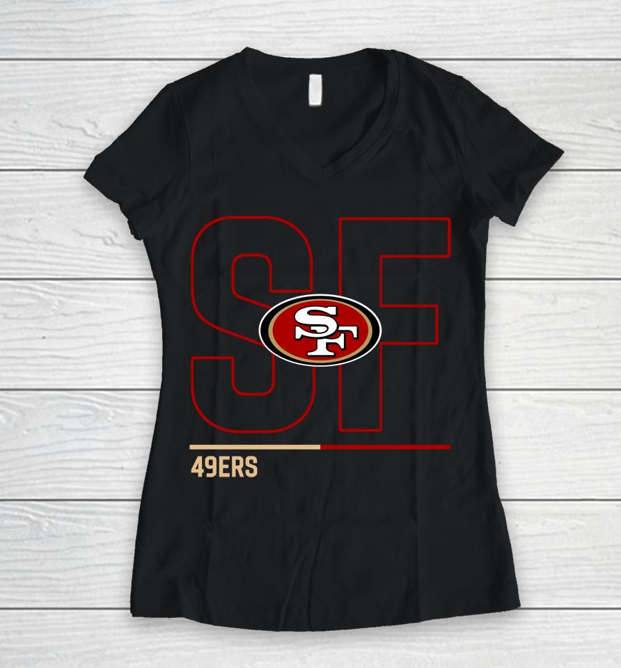 San Francisco 49Ers Black City Code Club Fleece Women V-Neck T-Shirt