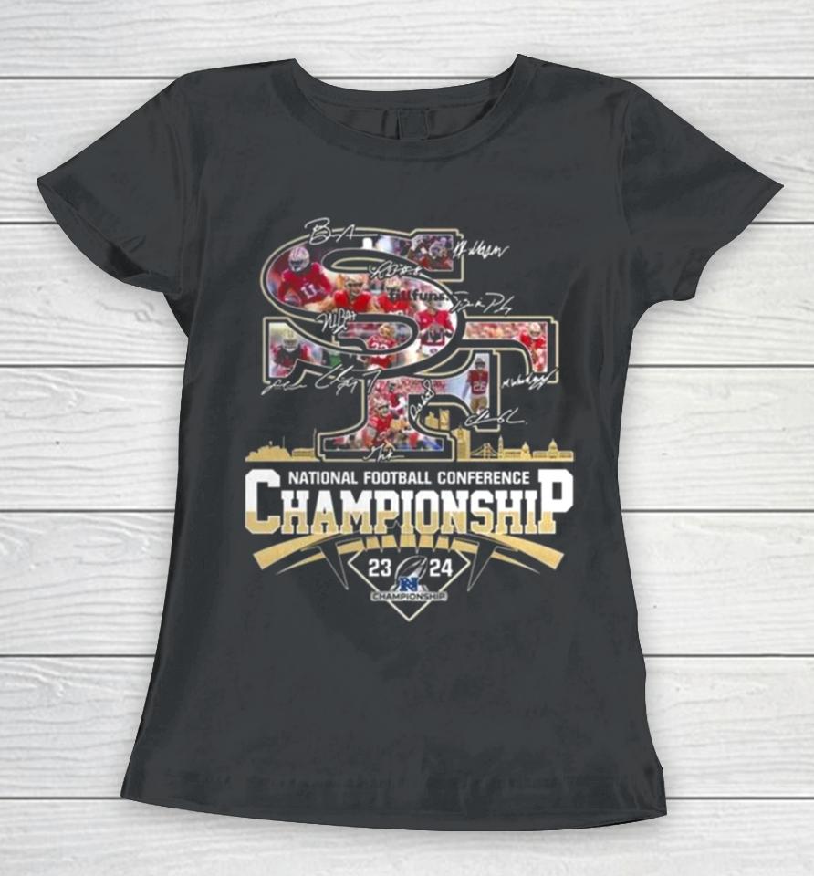 San Francisco 49Ers Nfc American Football Conference Championship 2023 – 2024 Signatures 2024 Women T-Shirt