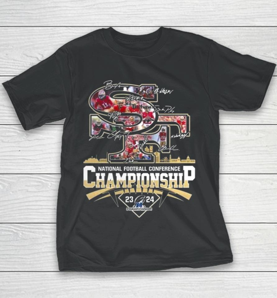 San Francisco 49Ers Nfc American Football Conference Championship 2023 – 2024 Signatures 2024 Youth T-Shirt