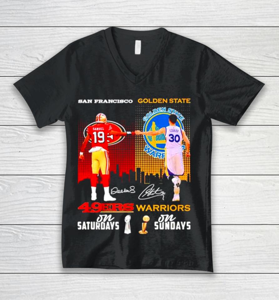San Francisco 49Ers On Saturdays And Golden State Warriors On Sundays Unisex V-Neck T-Shirt