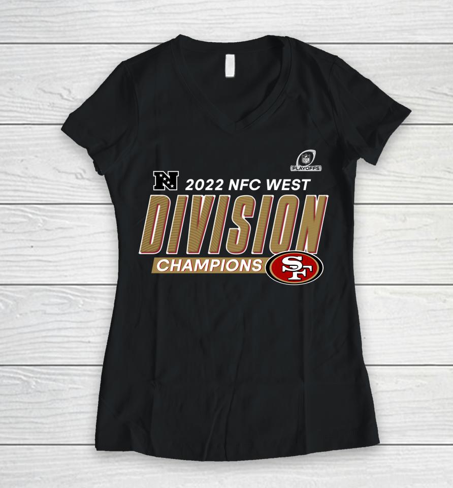 San Francisco 49Ers Scarlet 2022 Nfc West Division Champions Merch Women V-Neck T-Shirt