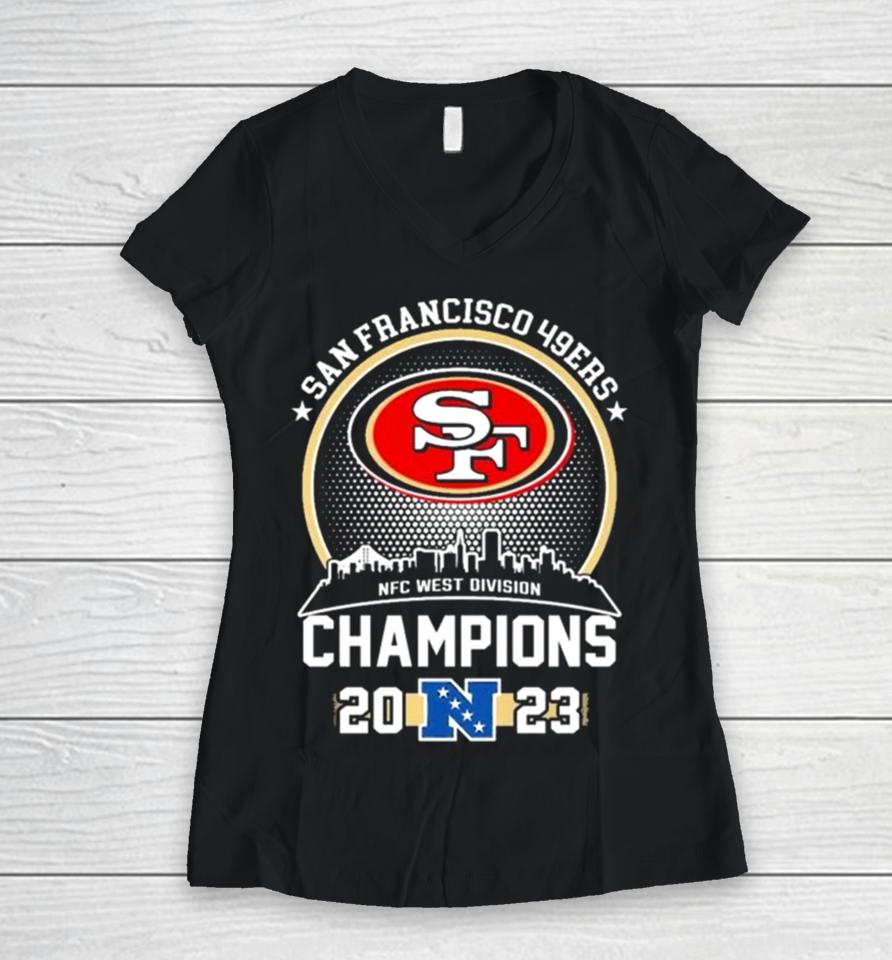 San Francisco 49Ers Skyline 2023 Nfc West Division Champions Women V-Neck T-Shirt