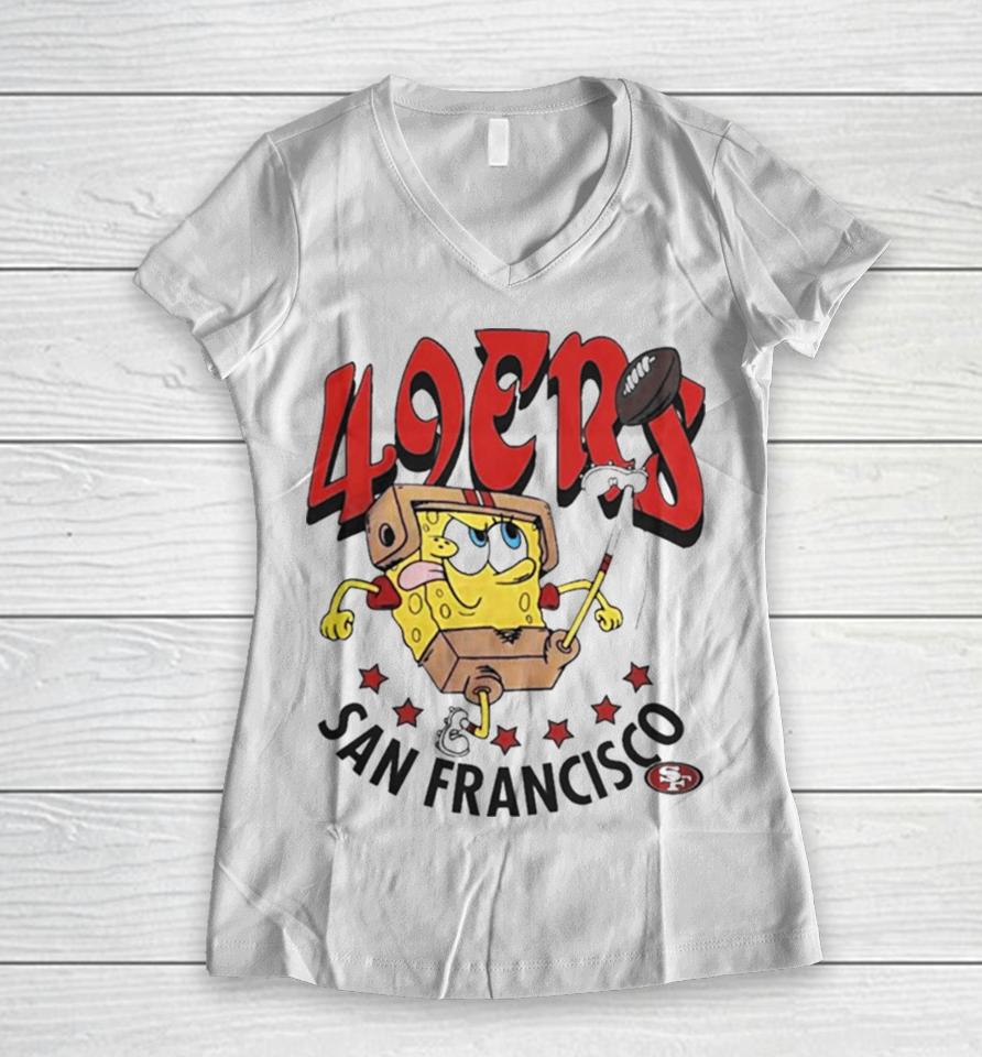San Francisco 49Ers X Homage Super Bowl Lviii X Spongebob Squarepants Women V-Neck T-Shirt