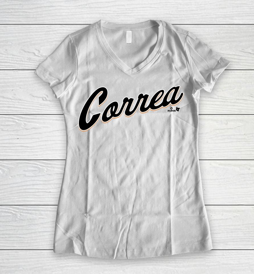 San Francisco Giants Carlos Correa Sf Correa Script Women V-Neck T-Shirt